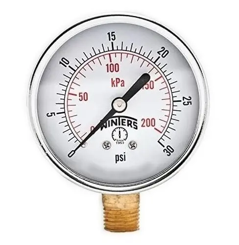 Manómetro Seco WINTERS, Carátula de 2-1/2", Conexión de 1/4" NPT, Rango de 0 a 30 PSI, Rosca Inferior (PEM212)