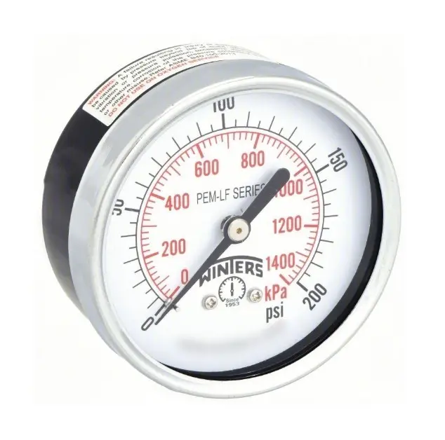Manómetro WINTERS, Carátula de 2-1/2", Conexión 1/4" NPT, Rango de 0 a 200 PSI, Rosca Posterior (PEM1441)