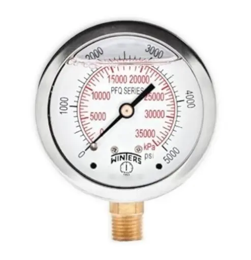 Manómetro WINTERS, Carátula de 2-1/2", Conexión de 1/4" NPT, Rango de 0 a 5000 PSI, Rosca Inferior, Puntero estabilizador (PFQ812ZR)