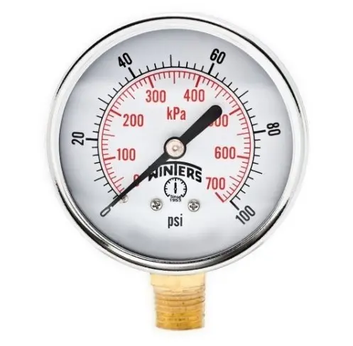Manómetro Seco WINTERS, Carátula de 2-1/2", Conexión de 1/4" NPT, Rango de 0 a 100 PSI, Rosca Inferior (PEM214)