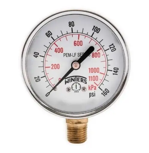 Manómetro Seco WINTERS, Carátula de 2-1/2", Conexión de 1/4" NPT, Rango de 0 a 160 PSI, Rosca Inferior (PEM215)