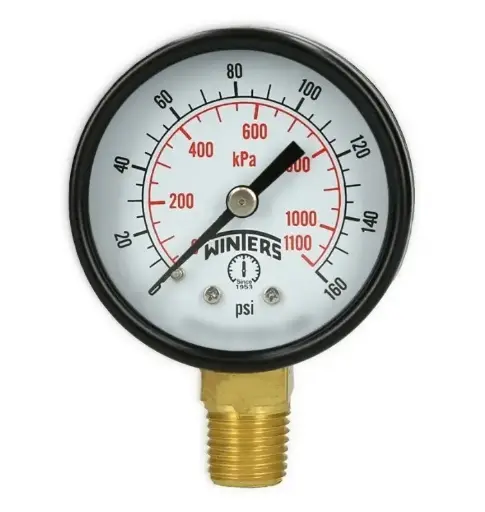 Manómetro WINTERS, Carátula de 2", Rosca de 1/4" NPT, Rango de 0 a 160 PSI, Rosca Inferior (PEM203)