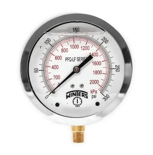 Manómetro WINTERS, Carátula de 6", Conexión de 1/4" NPT, Rango de 0 a 300 PSI, Rosca Inferior (P1S256)